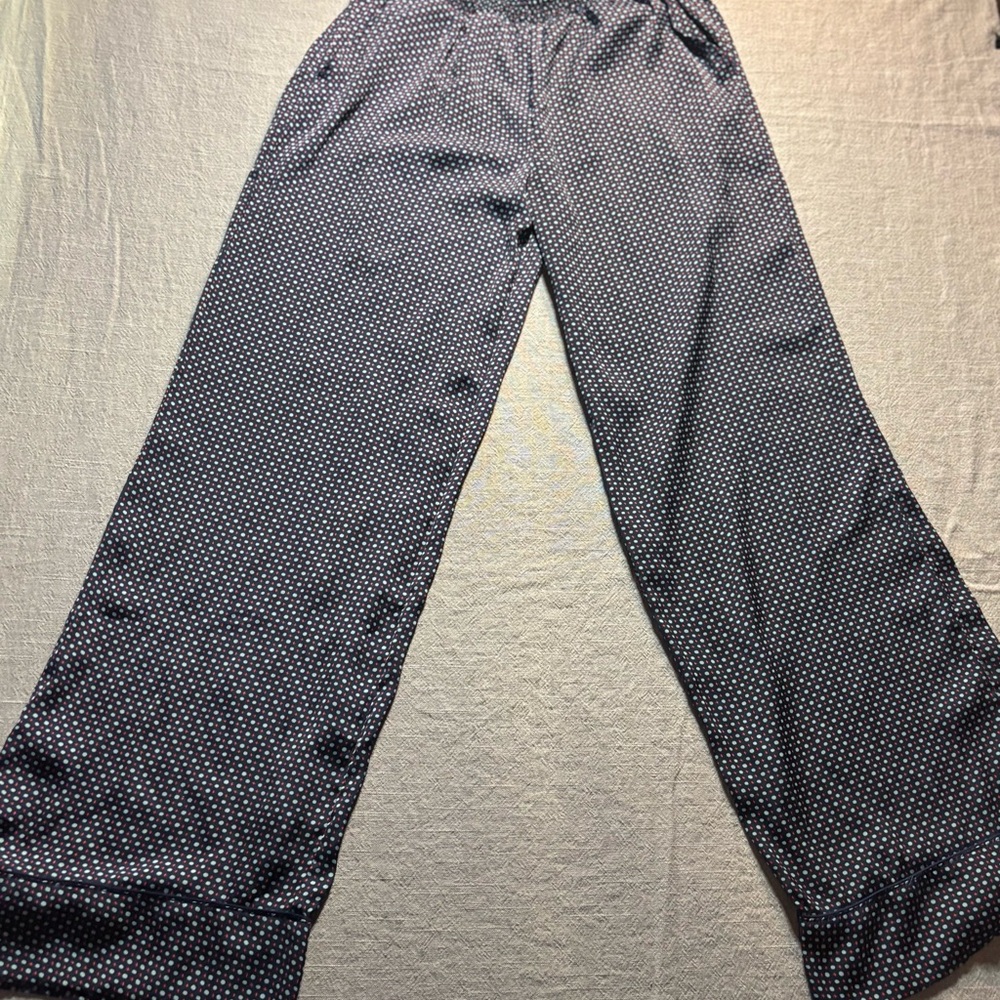 Aerie Dark Blue Smocked pants with Light Blue and Red Details